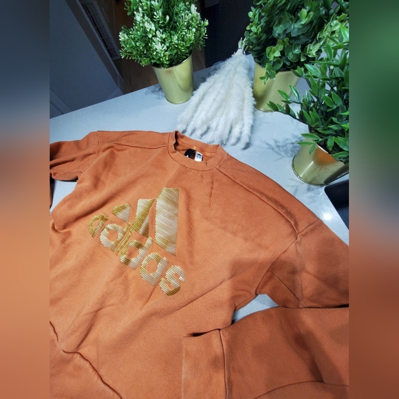 ADIDAS Très beau hoodie crewneck oversize à logo orange et doré - Picture 2 of 7